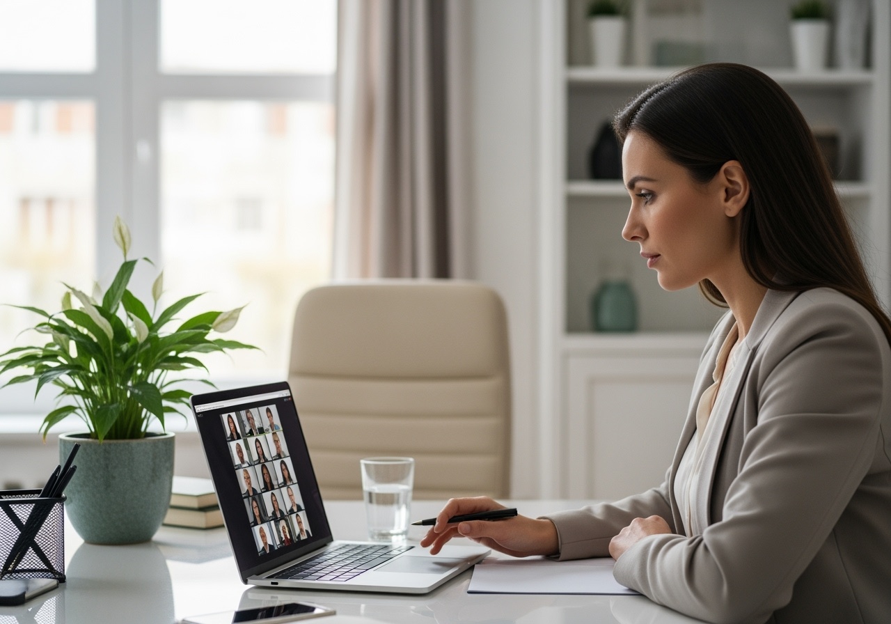 Professional woman attending online training session